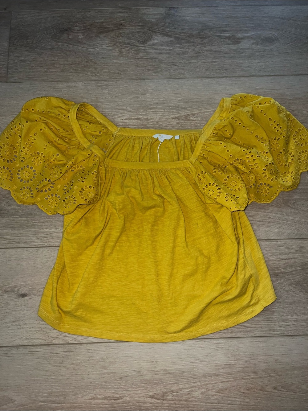 Boden Yellow Eyelet Puff Sleeve Women's Top, size XL